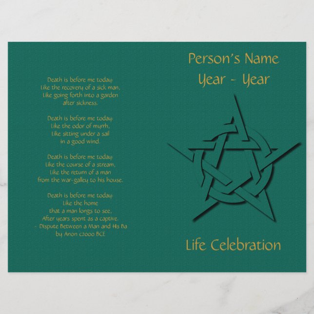 Green Pentagramm Wiccan Beerdigung Programm (Vorderseite)