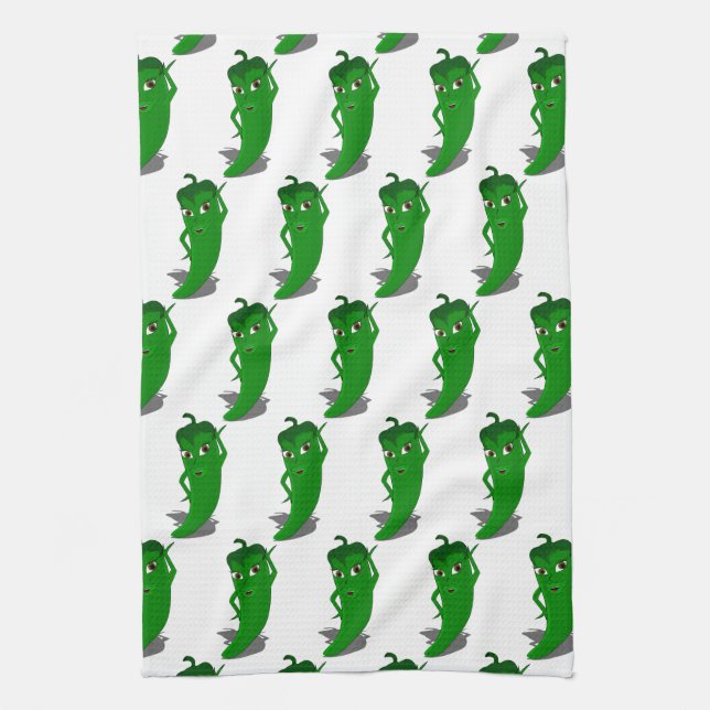 Green Pepper Diva Cartoon Pattern Geschirrtuch (Vertikal)