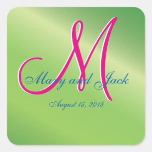 Green Pepper Monogram FAb Value Wedding Quadratischer Aufkleber