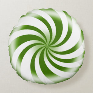 Green Peppermint Swirl Candy Holiday Rundes Kissen