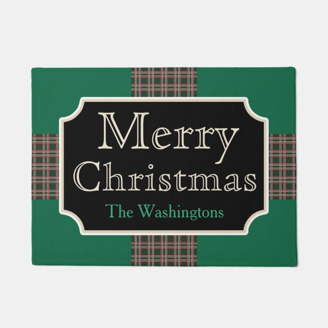 Green Personalisiert Christmas Welcome Doormat Rug Fußmatte (Vorderseite)