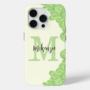 Green Personalisiert Damask iPhone Cover- iPhone 15 Pro Hülle