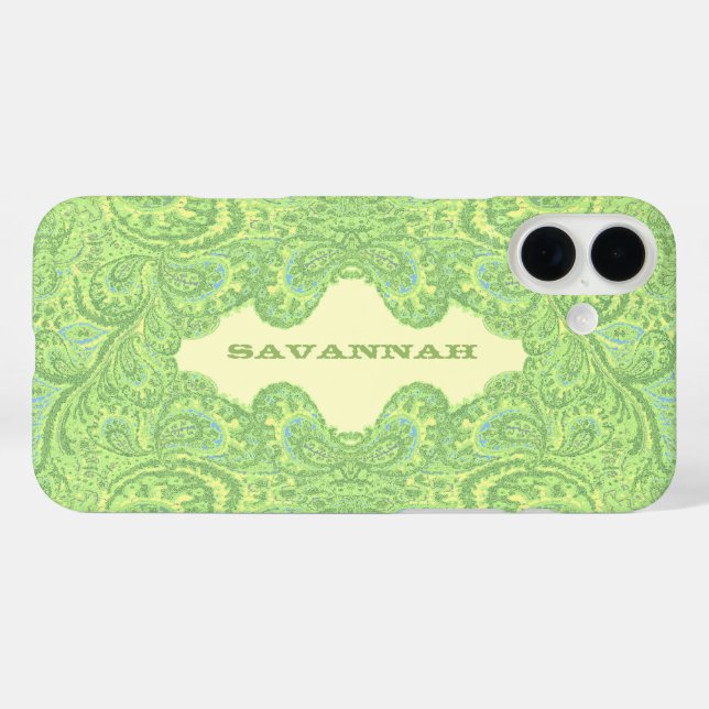 Green Personalisiert Damask iPhone Cover- Case-Mate iPhone Hülle (Rückseite (Horizontal))
