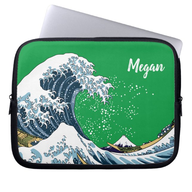 Green Personalisiert Great Wave off Kanagawa Laptopschutzhülle (Vorderseite)