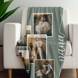 Green Personalisiert Nana Grandkid 5 FotoCollage Fleecedecke
