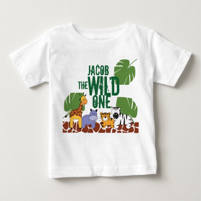 Green Personalisiert WILL ONE Safari Erster Geburt Baby T-shirt (Vorderseite)