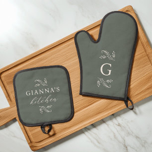 Green   Personalisierte Küche Ihres Namens Ofenhandschuh & Topflappen-Set