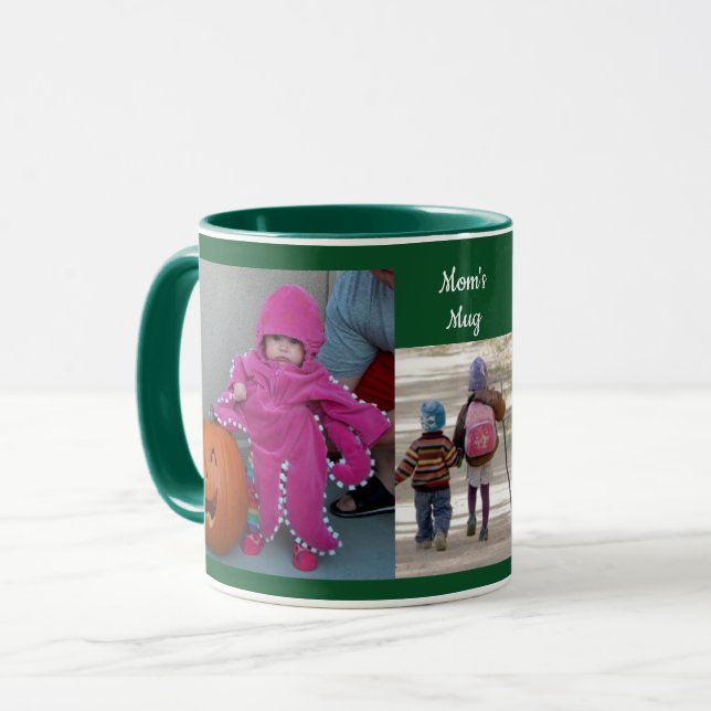 Green Personalize 3 FOTO TEMPLATE Geschenk Kaffee Tasse (Vorderseite Links)