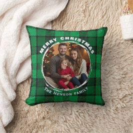 Green Personalized Family Photo Plaid Pattern Kissen