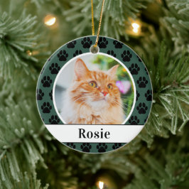 Green Pet Paw druckt benutzerdefiniertes Cat Name  Keramik Ornament