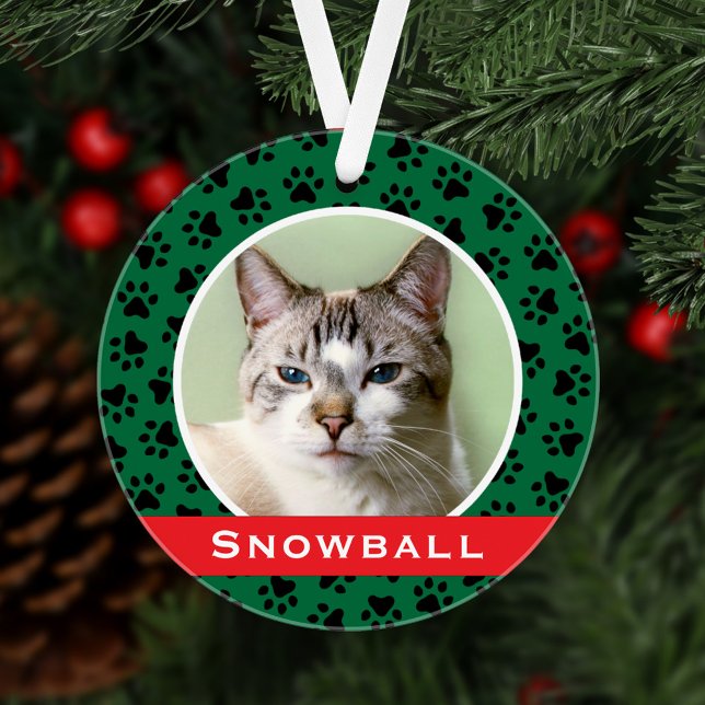 Green Pet Paw druckt Personalisiertes Cat Name Fot Ornament (Von Creator hochgeladen)