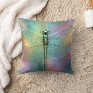 Green Petite Dragonfly Fraktal Art Kissen