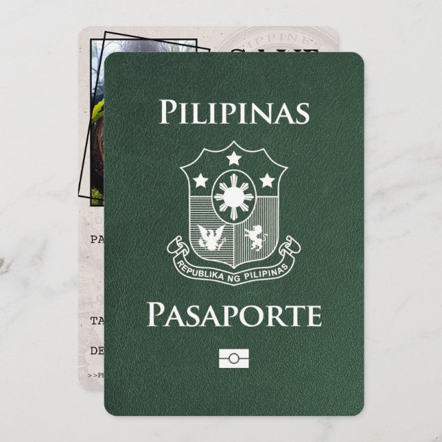 Green Philippines Passport Save the Date (Vorne/Hinten)