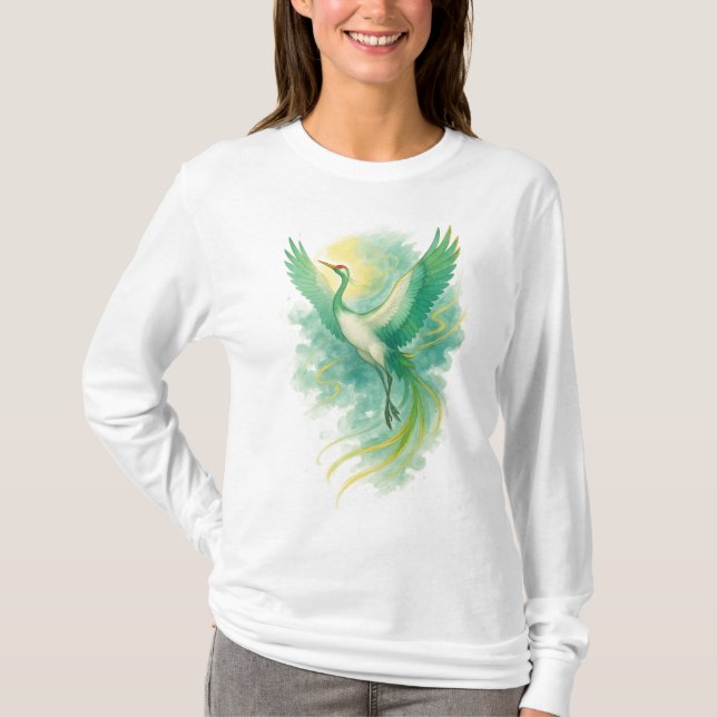 【Green Phoenix Bird Long Sleeve T-Shirt】 T-Shirt (Vorderseite)