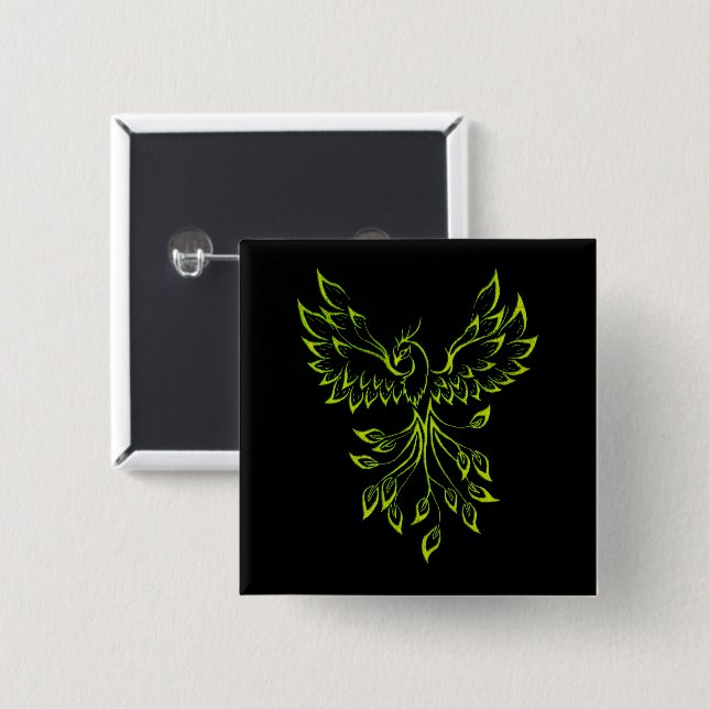 Green Phoenix steigt auf schwarz Button (Vorne & Hinten)