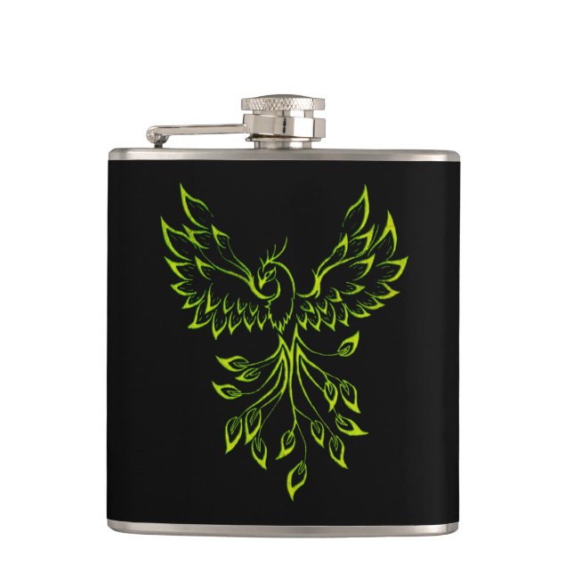 Green Phoenix steigt auf schwarz Flachmann (Vorderseite)
