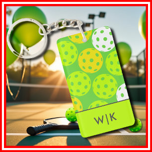 Green Pickleball Cool Modern Elegant Mit Monogramm Schlüsselanhänger