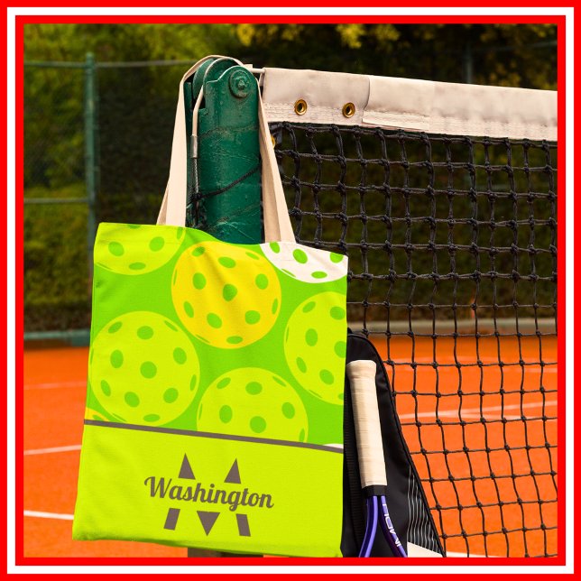 Green Pickleball Cool Modern Mit Monogramm (Green Pickleball Cool Modern Monogrammed Tote Bag)