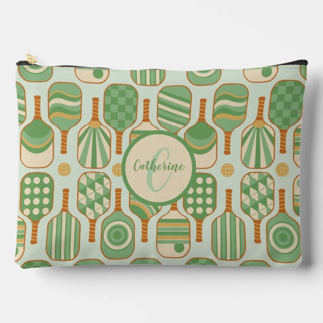 Green Pickleball Paddle mit Monogramm Zubehörtasche (Vorderseite)