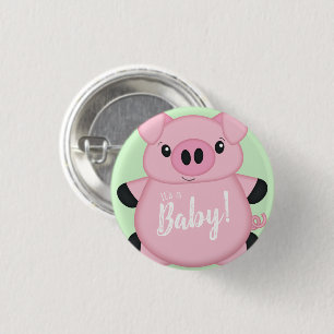 Green Pig Baby Dusche Button