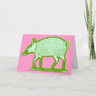 Green Pig Grußkarte: Ursprüngliches Folkloredesign Karte