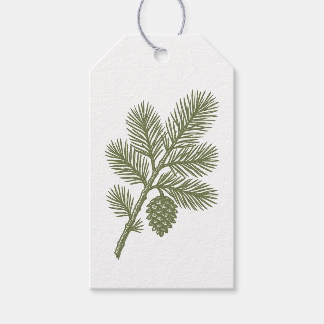 Green Pine Branch Tag Geschenkanhänger (Vorderseite)
