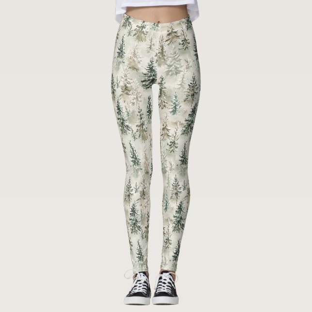 Green Pine Christmas Trees Leggings (Vorderseite)