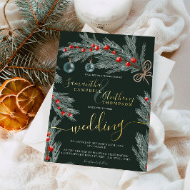 Green pine Christmas winter photo wedding Folieneinladung