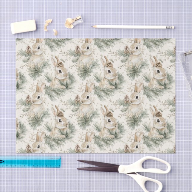 Green Pine Cones Bunny Rabbits Christmas Seidenpapier (Handwerk)