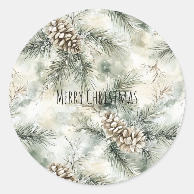 Green  Pine Cones Christmas Runder Aufkleber (Vorderseite)