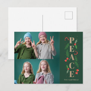 Green Pine Holly Berries Peace Multiple Foto Feiertagspostkarte