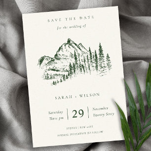 Green Pine Mountain Sketch Save the Date Karte