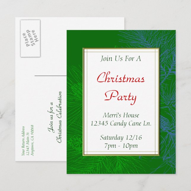 Green Pine Muster Custom Christmas Party Postcard Postkarte (Vorne/Hinten)