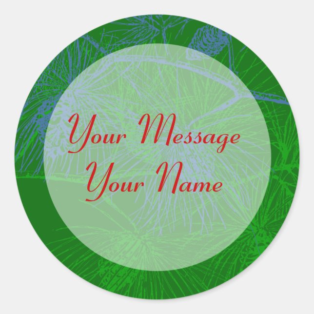 Green Pine Red Letters Personal Holiday Stickers (Vorderseite)