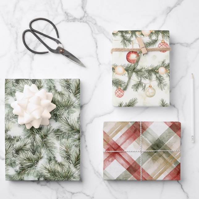 Green Pine Tree Christmas Geschenkpapier Set (Vorderseite)