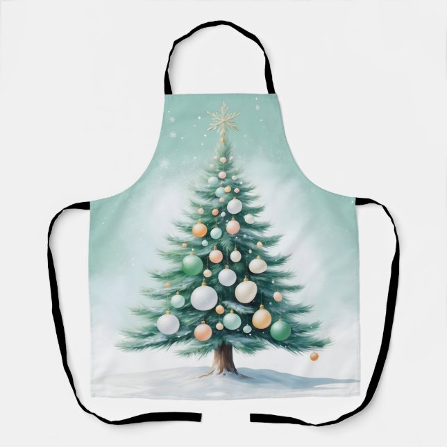 Green Pine Tree | Silver Green Orange Globes Schürze (Vorderseite)