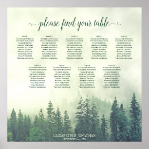 Green Pine Trees 9 Table Wedding Seating Chart Poster
