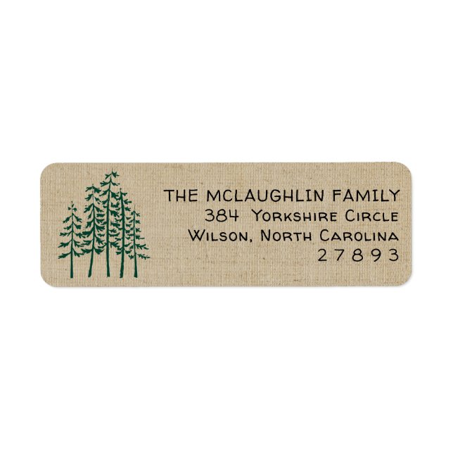 Green Pine Trees Rustic Holiday Address Label (Vorne)