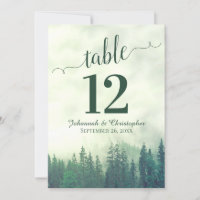 Green Pine Trees Wedding Tischnummer Card Groß