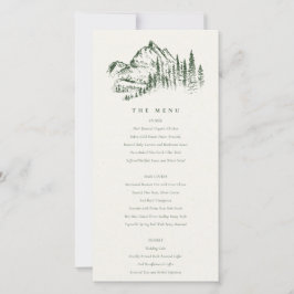 Green Pine Woods Mountain Sketch Wedding Menu Card Dankeskarte