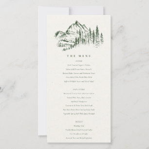 Green Pine Woods Mountain Sketch Wedding Menu Card Dankeskarte