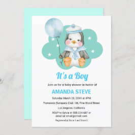 Green Pinguin Bird Boy Baby Dusche Einladung