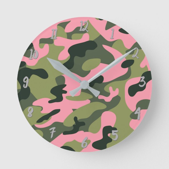Green Pink Army Camouflage Camouflage Personalisie Runde Wanduhr (Vorderseite)
