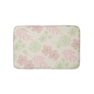 Green Pink Beige Retro Y2K 70er Blume Muster Badematte