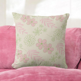 Green Pink Beige Retro Y2K 70er Blume Muster Kissen