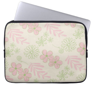 Green Pink Beige Retro Y2K 70er Blume Muster Laptopschutzhülle