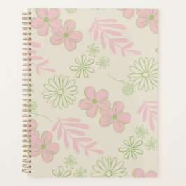 Green Pink Beige Retro Y2K 70er Blume Muster Planer