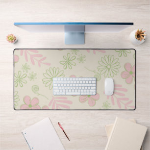 Green Pink Beige Retro Y2K 70er Blume Muster Schreibtischunterlage