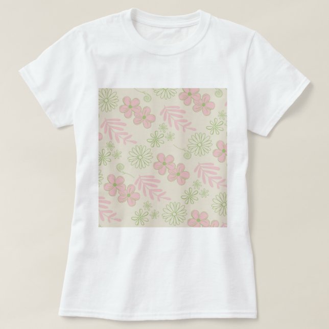 Green Pink Beige Retro Y2K 70er Blume Muster T-Shirt (Design vorne)