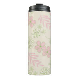 Green Pink Beige Retro Y2K 70er Blume Muster Thermosbecher